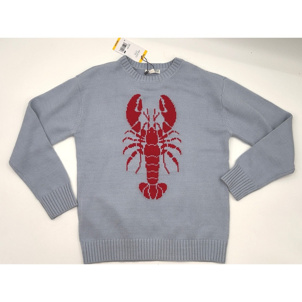 Mighty Fine Womens Lobster Graphic Knit Pullover Sweater Light Blue Medium NWT - Picture 2 of 7